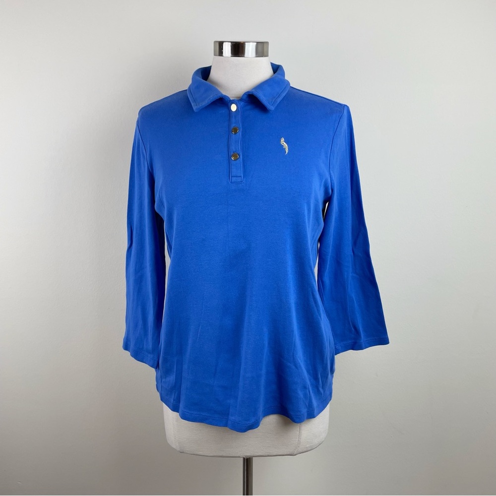 Cappagallo Solid Blue Collared Polo Shirt Top Women Large Casual